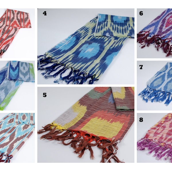 Choose Handmade Uzbek Ikat Cotton Scarf | Unique Asian Gift for Her | Natural Neckerchief |  Authentic Accessory Statement Piece for Outfit