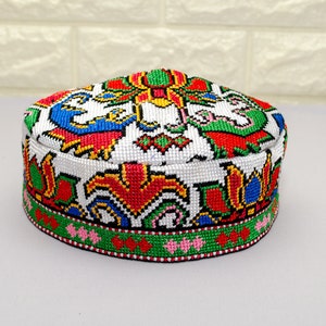 Uzbek hat headwear kufi cap Best Traditional handmade embroidery Oriental Doppi Colorful Asian Style headpiece blue red green kopiah topi