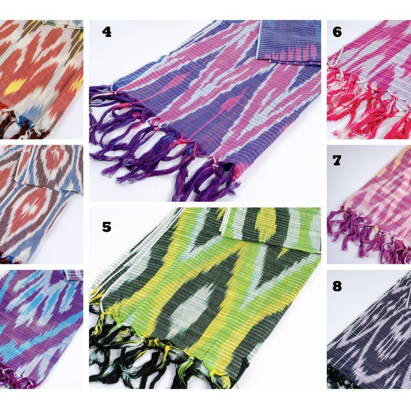 Choose Handmade Uzbek Ikat Cotton Scarf | Unique Asian Gift for Her | Natural Neckerchief |  Authentic Accessory Statement Piece for Outfit