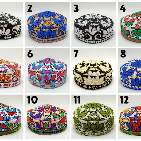 Choose your Hat Cap Kufi silk Handmade embroidery Uzbekistan Doppi Central Asian Traditional headwear Boho Style headdress gift men women