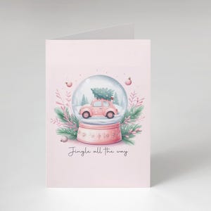 Tarjeta de Navidad con bola de nieve rosa - Tarjeta de felicitación