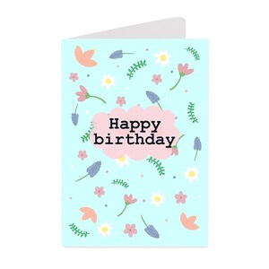 Cartão de Feliz Aniversário - Floral - Cartão de Saudações - A5 - Em Branco Dentro