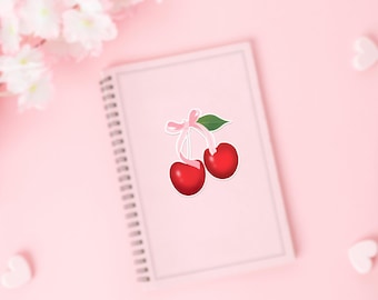Adesivo con fiocco di ciliegia / Adesivo in vinile impermeabile per ragazza carina / Adesivo per laptop, borraccia, diario / Regalo rosa per ragazza