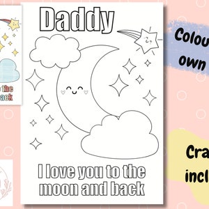 Bemalen Sie Ihre eigene Karte für Papas - I Love You To The Moon And Back - Daddy - Dad - Grußkarte - New Dad - Dad Geburtstag