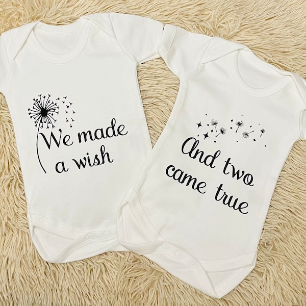 Twin outfit “We made a wish and two came true” twin vests, twin bodysuits, twin baby gifts,