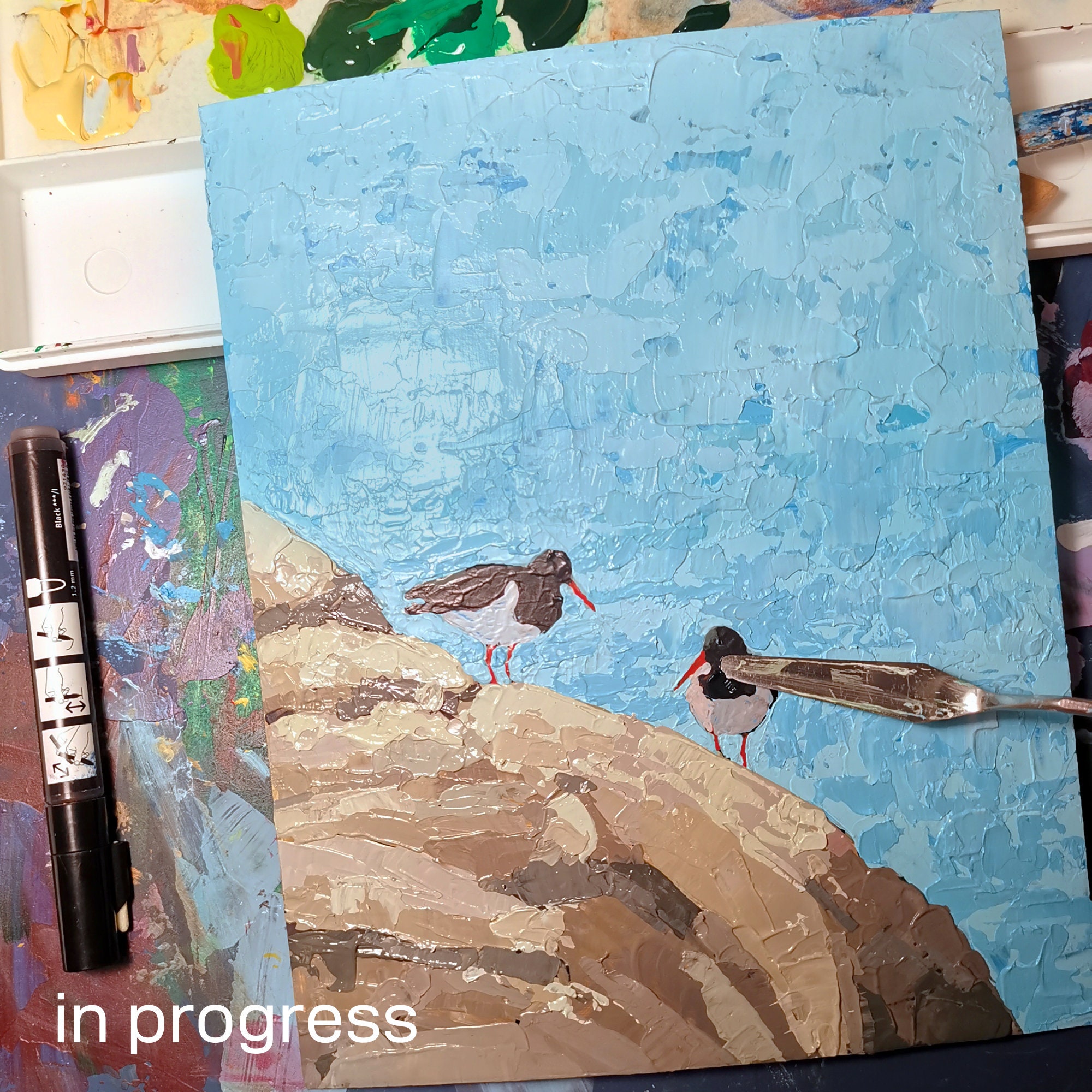 Bird Painting Oystercatcher Artwork Couple Art Seashore Wall Art