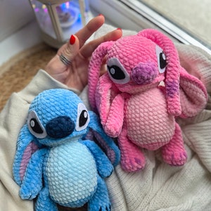 Stitch plush.  Crochet Stitch. crochet Lilo and Stitch.Knitted toy. Amigurumi Stitch and Angel. toy Soft cartoon character