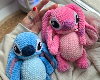 Stitch plush.  Crochet Stitch. crochet Lilo and Stitch.Knitted toy. Amigurumi Stitch and Angel. toy Soft cartoon character