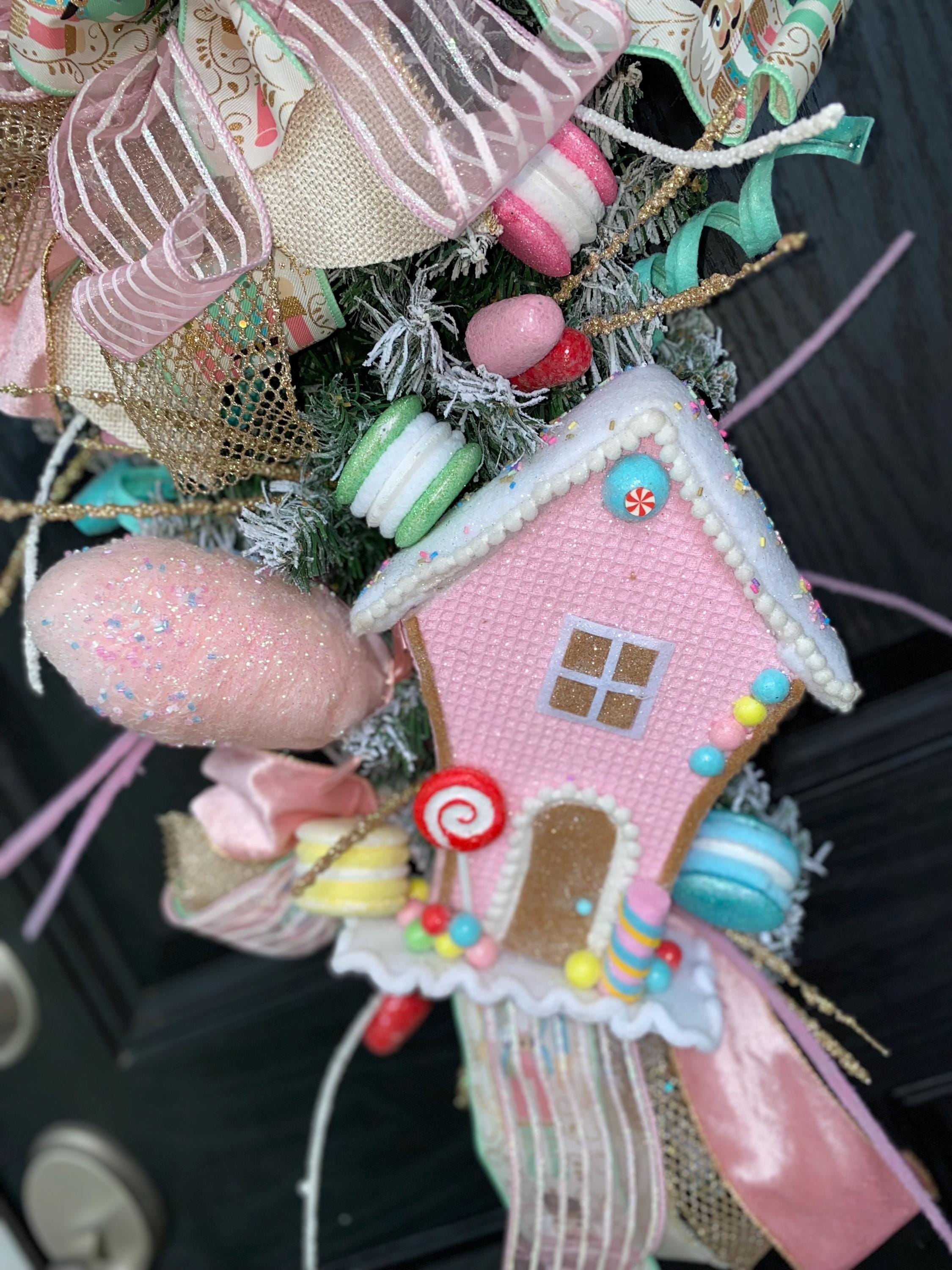 Pink Gingerbread House Swag: Candyland Christmas Door Decor - Etsy
