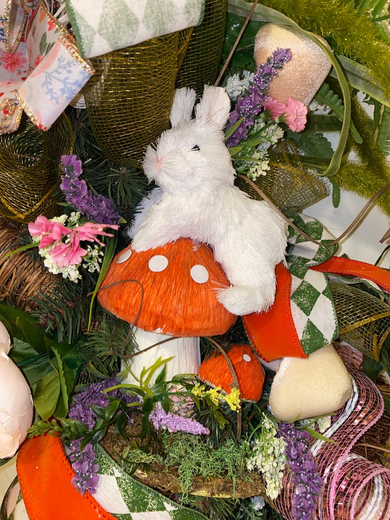 Bunny Mushroom Spring Door Swag: Sisal Rabbit, Floral Wonderland Decor ...