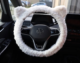 Crochet Cat Ears Steering Wheel Cover, Fluffy Car Accessories