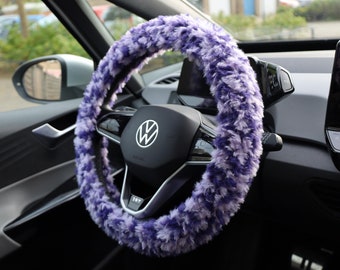 Funda de volante de crochet morada y esponjosa, decoración acogedora para el coche
