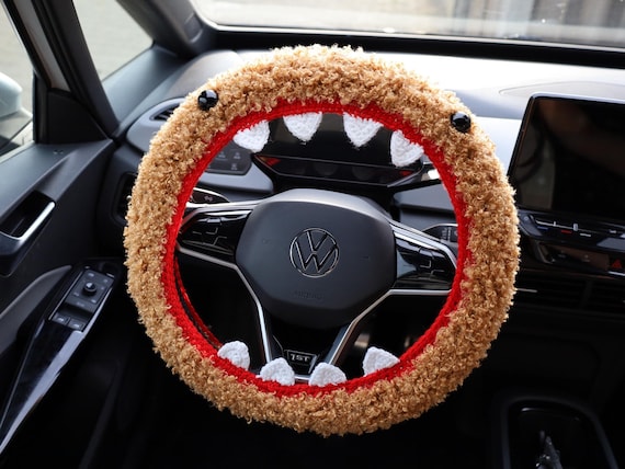 Crochet Monster Steering Wheel Cover: Fluffy Car Accessory, Halloween Decor