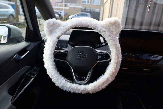 Cute Fluffy Soft Cat Ears Car Steering Wheel Cover Crochet Steering Wheel Cover White Cat Wheel Cover Seat Belt Cover Car Accessories Etsy