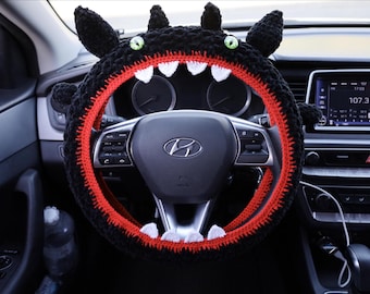 Stuurhoes draken, gehaakt pluche monsterautoaccessoire, halloweendecor