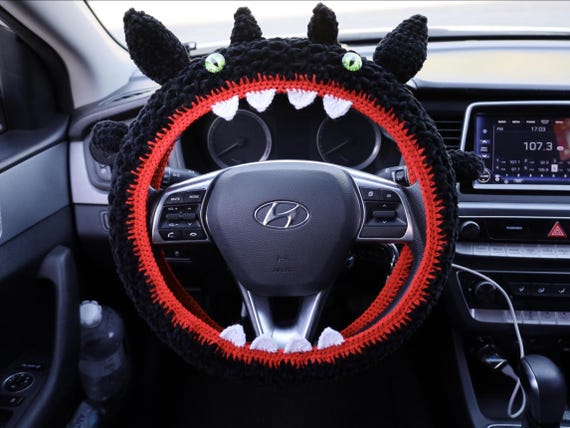 Dragon Steering Wheel Cover, Crochet Plushy Monster Car Accessory, Halloween Decor