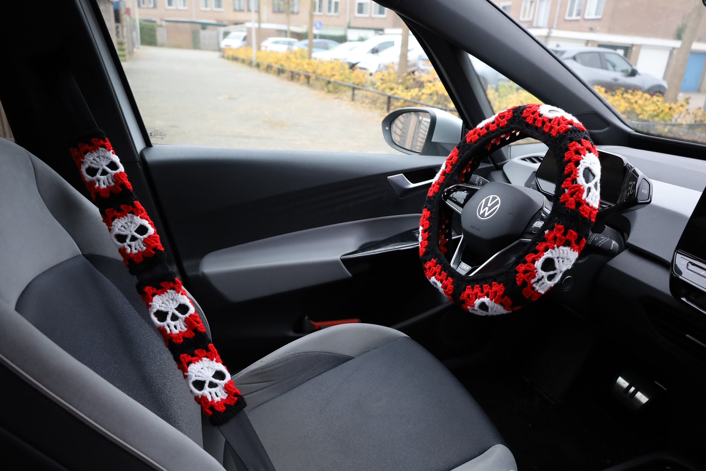 Schwarz Lux-Stitch Leder 2X Lang Sicherheitsgurt Abdeckung Für VW