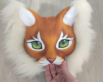 Orange Cat Mask – Handmade Ginger Feline Cosplay Mask – Realistic Tabby Cat Face for Therians, Furries  Masquerade Costume