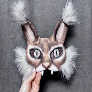 Caracal Lynx Therian Mask Therian Mask with Fangs Kattenmasker Therians Furries Cosplay LARP Wild Cat Spirit Animal Mask Festivals Rollenspel