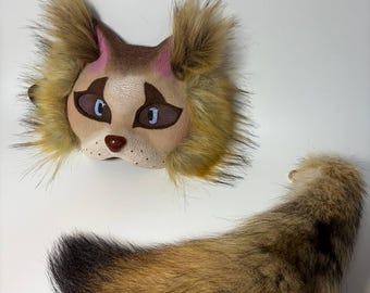 Cat Mask and Faux Fur Tail: for Therians, Cosplay, Furries, Mask Quality Quadrobist accessory