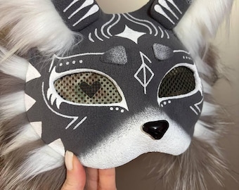 Gray White Cat Therian Mask Tabby Cat Mask Furry Mask Animal Mask Forest Cat Mask Alien Therian Mask Handmade Cosplay Fursuit Accessory Gift