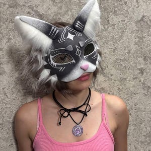 Therian Cat Mask with Eyes Mystical Therian Cat Mask  Handmade Feline Cosplay Accessory Therian Gift Cat-Shaped Mask universal size
