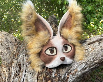 Therian Katzen Maske | Lange flauschige Ohren | Realistische Tier Gesichtsmaske | Therianthropie Kostüm | Viereckläufer | Geschenk für Therian Tochter
