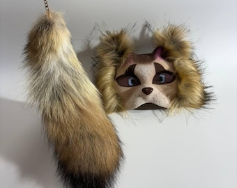 Mask and tail Cute Beige Cat Therian Mask Therian CAT Mask Feline Costume Quadrobics Gear Performer Mask Quality Quadrobist accessory