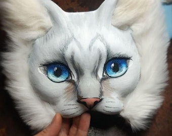 Polarfuchs Maske Polarfuchs, Therian, Einzigartige Cosplay Accessoire Therian stopfen Weiß-graue Katzenmaske Fox Kostümspielbaum Hase