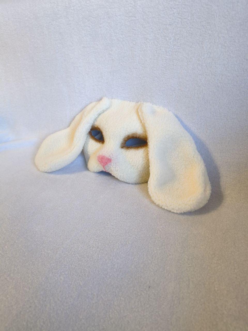 White Rabbit Mask Cute White Bunny Therian Mask – Soft Rabbit Therian Gear, Lop Ear Therian ...