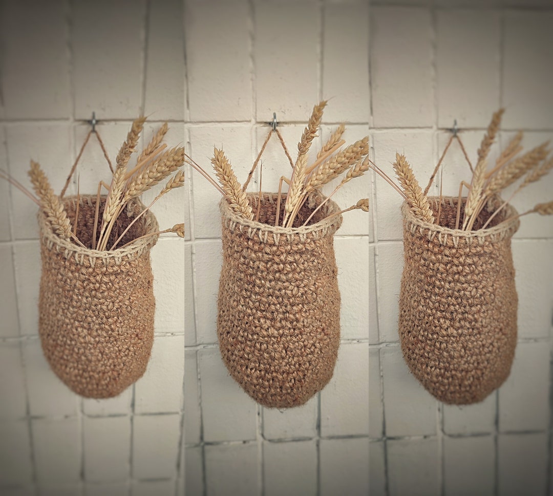 Jute Hanging Baskets Set of Three Jute Crochet Hanging Basket Etsy