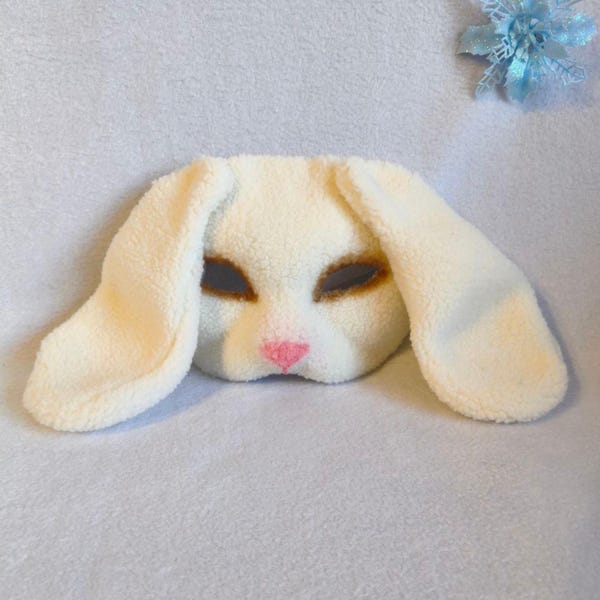 Máscara de conejo Lop • Máscara de conejo con orejas caídas • Máscara de conejo hecha a mano • Máscara de cosplay de conejo linda • Máscara de animal para disfraz y fotos
