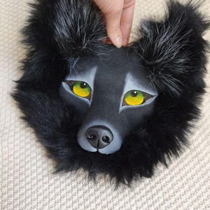 Maschera da lupo bianca, maschera da cosplay di animali fatta a mano, costume peloso, maschera da spirito di lupo, maschera da lupo maestoso per feste in maschera Nero