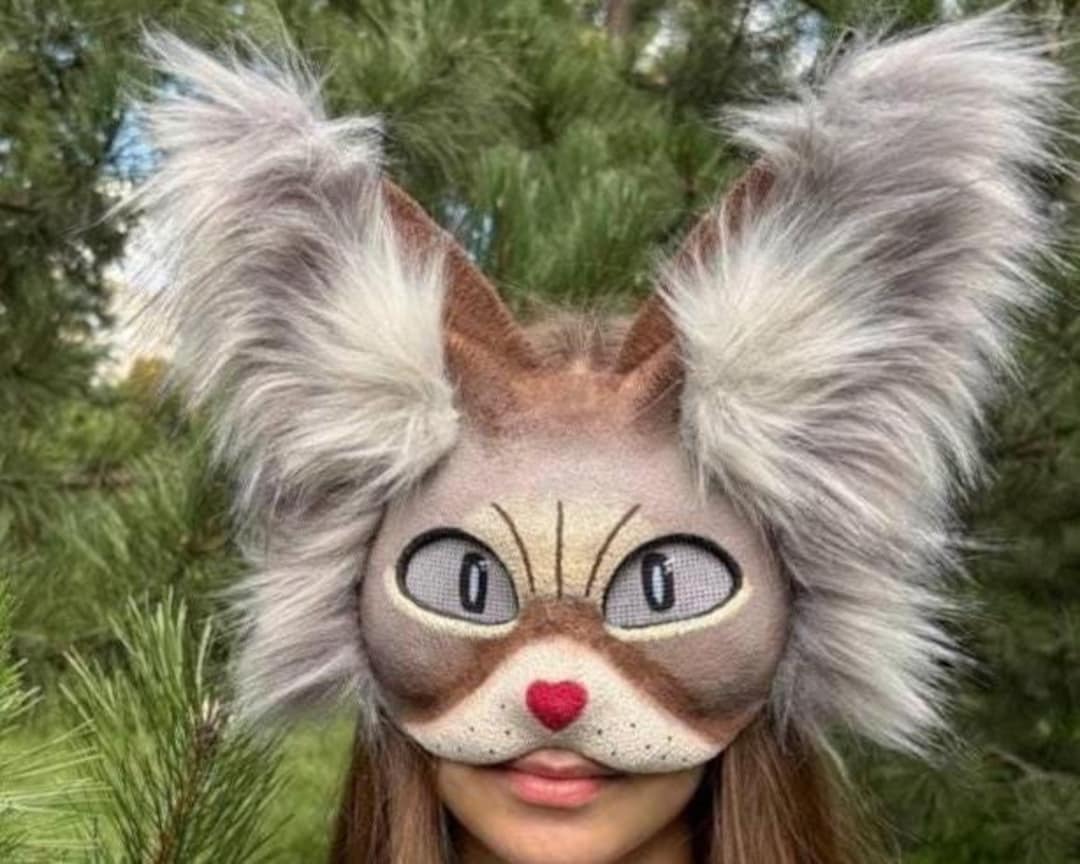 猫の獣人グレーの毛皮マスクコスプレクアドロビクス | かわいい美的