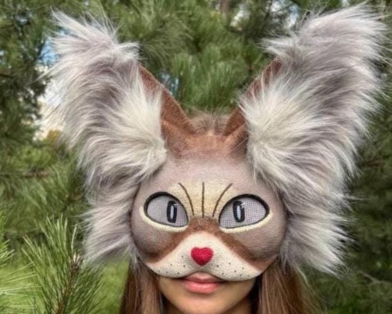 猫の獣人グレーの毛皮マスクコスプレクアドロビクス | かわいい美的