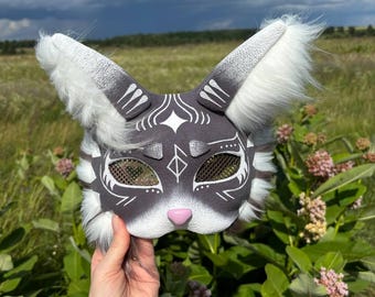Moon therian mask Cute Furry Animal cat Mask - Handmade Quadrobics Costume Accessory, Plain Therian gear gift, therian stuff, kitty mask