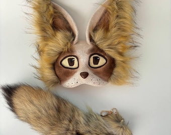 Handmade cat mask and tail, therian cat, faux fur tail, animal furry tail and mask, fursuit tail Gift for Therian Daughter, Alterhuman