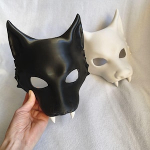 3D Printed White Wolf Mask with Fangs | Therian Mask | PLA Safe Material | Cosplay, LARP, Costume