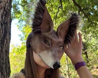 Wolf Therian Mask and Tail Set – Wolf Mask for Cosplay, Furry Costume Accessories, Handmade Animal Mask for FestivalsAccessory
