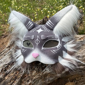 Soft fluffy mask Fantasy mask Mystical Therian Cat Mask Handmade Feline Cosplay Accessory Therian Gift Cat Shaped Mask Fur Theriotype cat