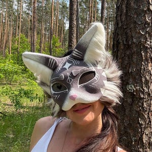 Quadrobics gear Soft fluffy mask Fantasy mask Mystical Therian Cat Mask Handmade Feline Cosplay Accessory Therian Gift Cat Shaped Mask Fur