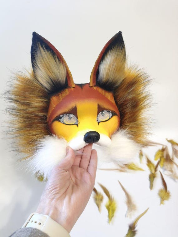 B BBPM Therian Kit de 4 masques de renard et chat avec fourrure et filet pour les yeux et feuille de feutre pour Halloween, cosplay