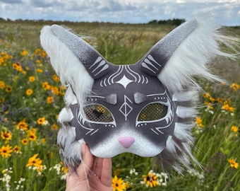Masque Therian opale - Masque de chat Therian mystique - Accessoire fantastique fait main pour le cosplay et les festivals