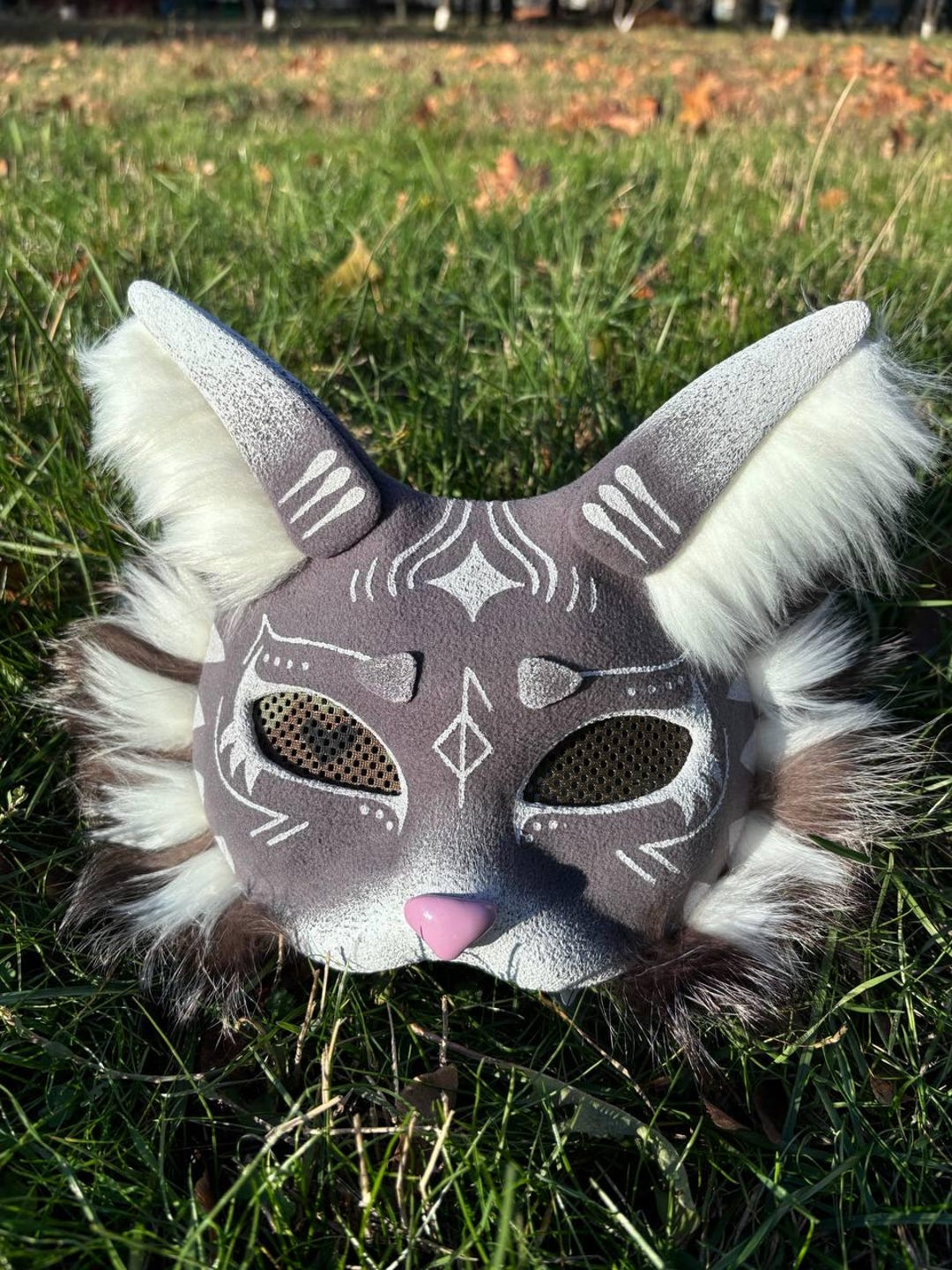 Vorgefilztes Therian-Katzenmasken-Set – Fleece-Unterseite mit Kunstfell, Augennetz und katzenähnlichem flauschigem Stoff – gefilzt für Sie, überspringen Sie die unordentliche Arbeit