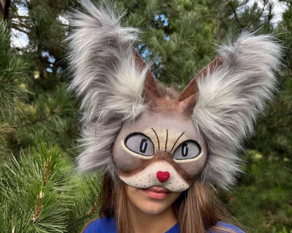 気まぐれな灰色の猫の獣人マスク（ハンドメイド）｜ふわふわのコスプレ