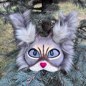 Kattenmasker met lange oren - handgemaakt dierenkostuummasker voor cosplay of Therian Spirit Wear Daughter geschenken Maincoon kattenmasker