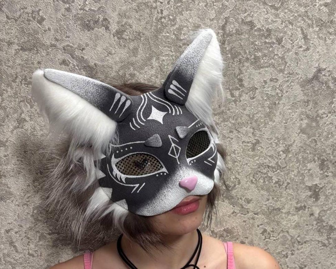 目付き獣人猫マスク 神秘的な獣人猫マスク 手作りの猫コスプレ