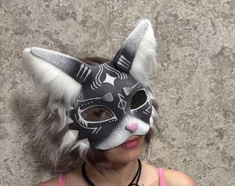 Therian Cat Mask with Eyes Mystical Therian Cat Mask  Handmade Feline Cosplay Accessory Therian Gift Cat-Shaped Mask universal size