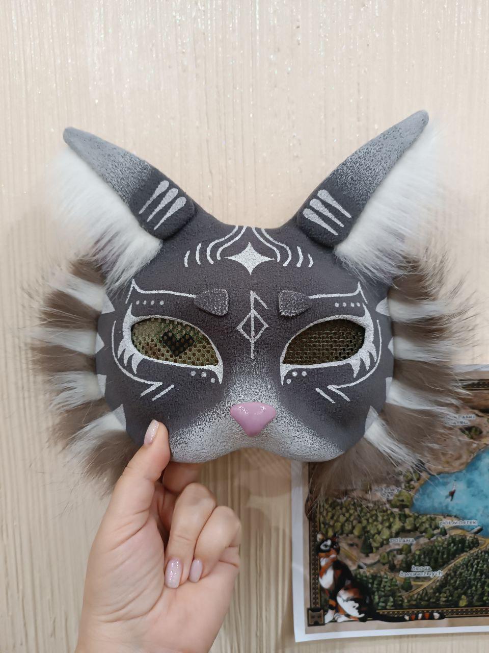 かわいいふわふわ動物猫マスク - ハンドメイドのクアドロビクス