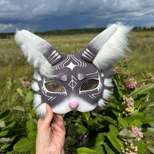 Cute Furry Animal cat Mask - Handmade Quadrobics Costume Accessory, Plain Therian gear, therian gift